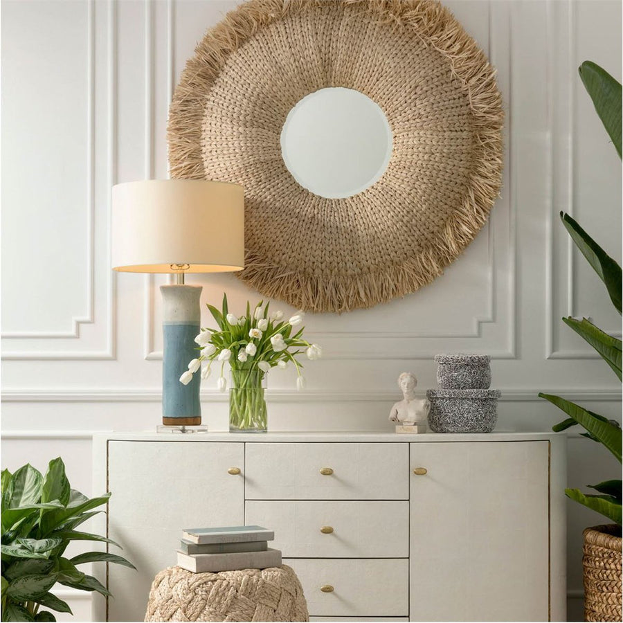 Made Goods Casey Raffia Fringe Round Mirror