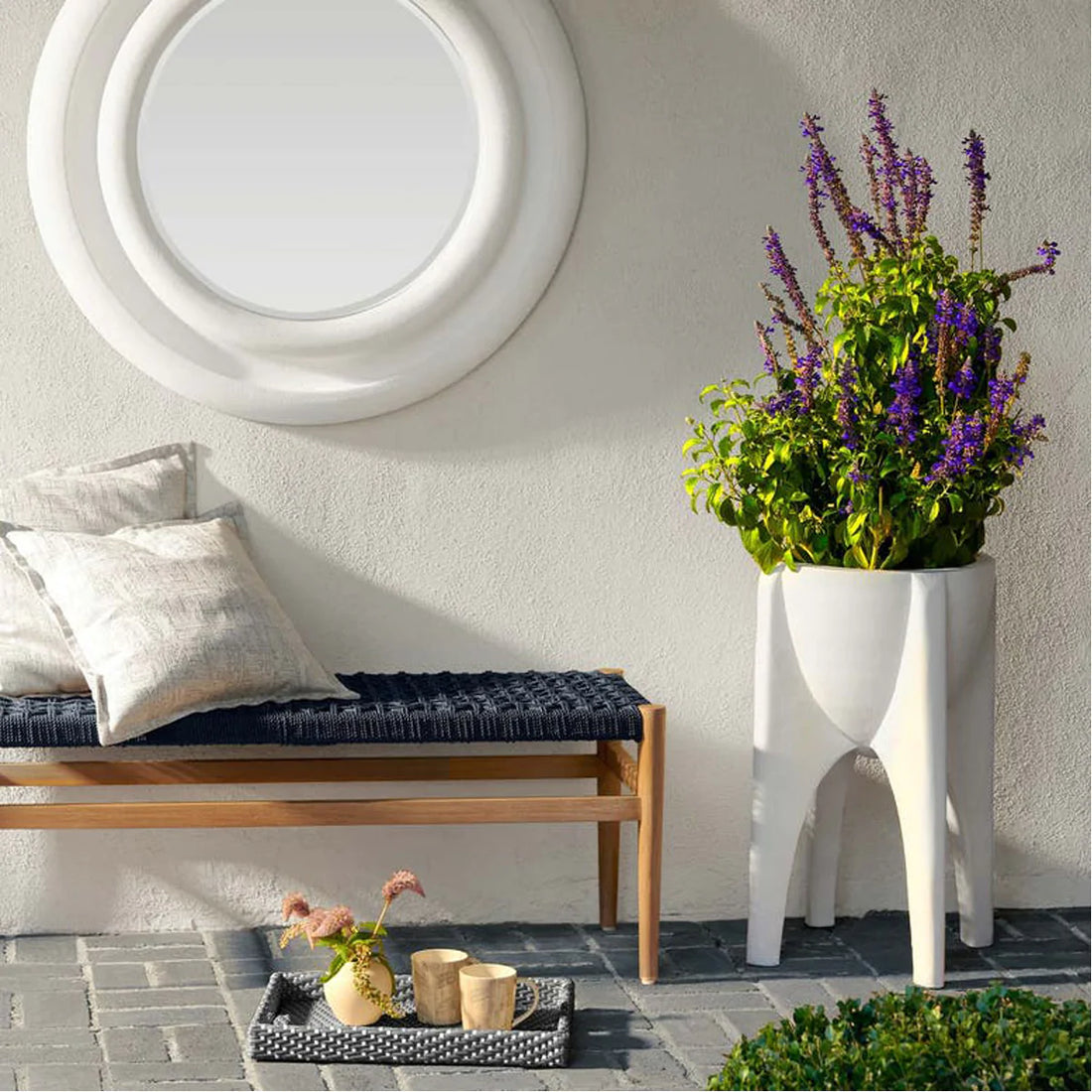 Made Goods Simone Cast Stone Round Outdoor Mirror