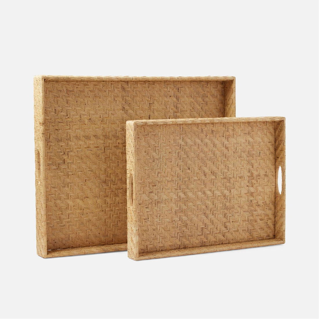 Made Goods Cadie Flat Rattan Rectangular Trays, 2-Piece Set