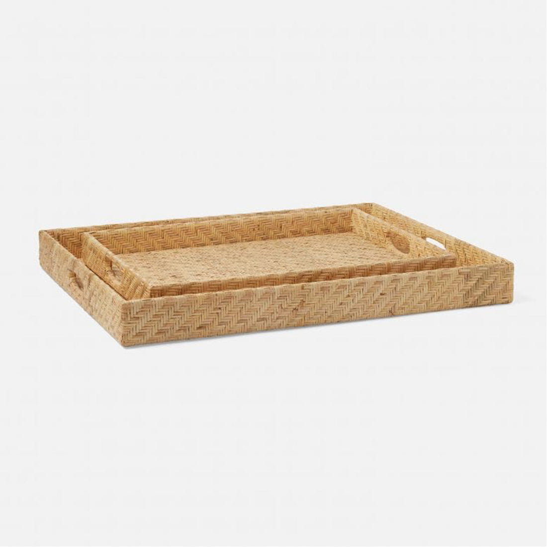 Made Goods Cadie Flat Rattan Rectangular Trays, 2-Piece Set