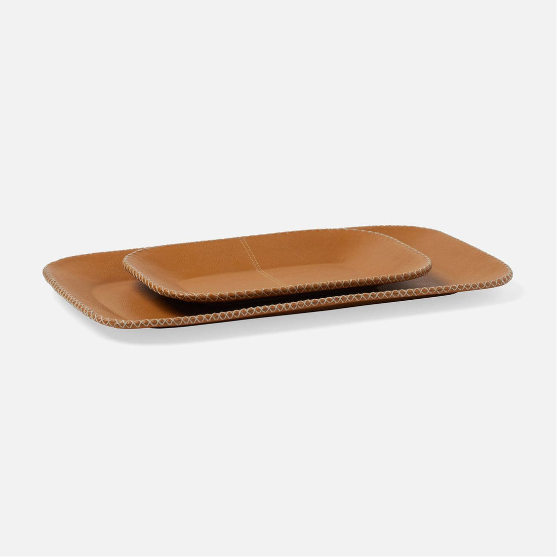 Made Goods Georgia Contrast Stitching Leather Tray, 2-Piece Set