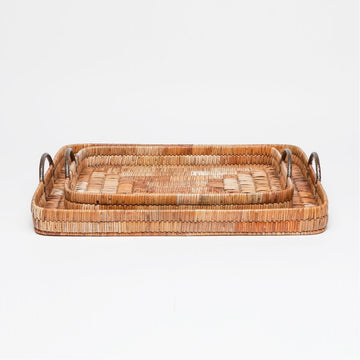 Made Goods Royston XL Rectangular Rattan Tray, 2-Piece Set