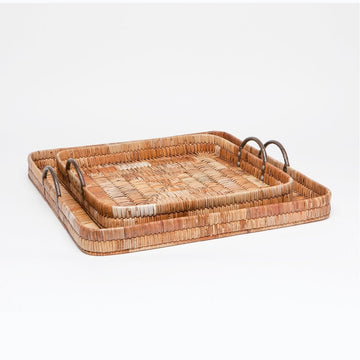 Made Goods Royston XL Square Rattan Tray, 2-Piece Set