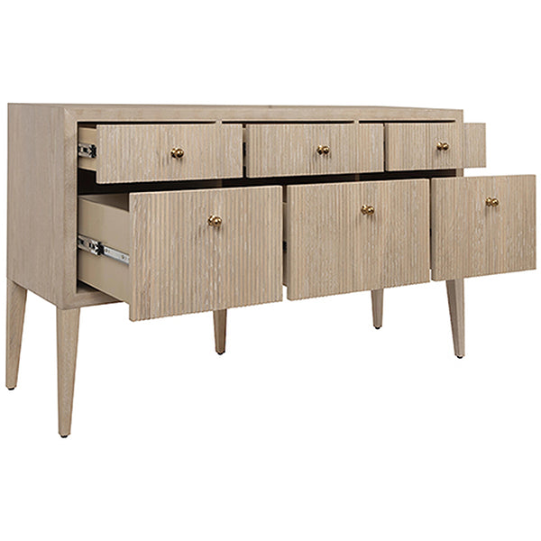 Worlds Away Fluted 6-Drawer Buffet with Brass Knobs