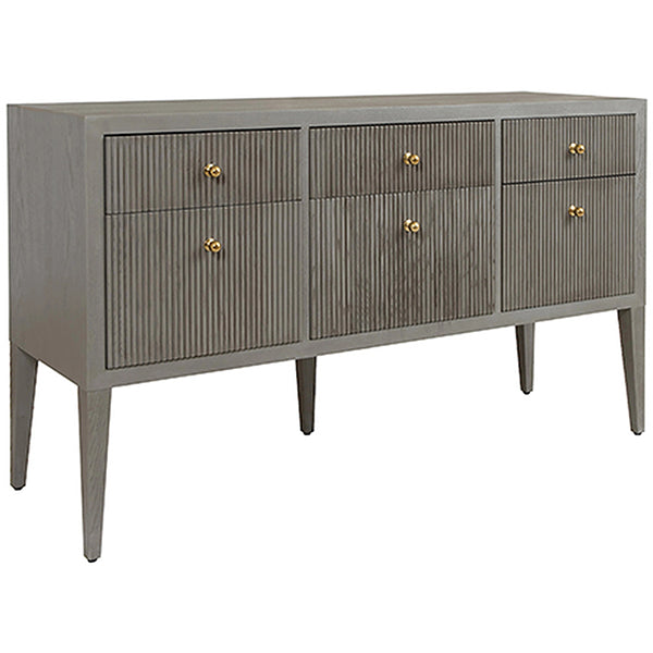 Worlds Away Fluted 6-Drawer Buffet with Brass Knobs