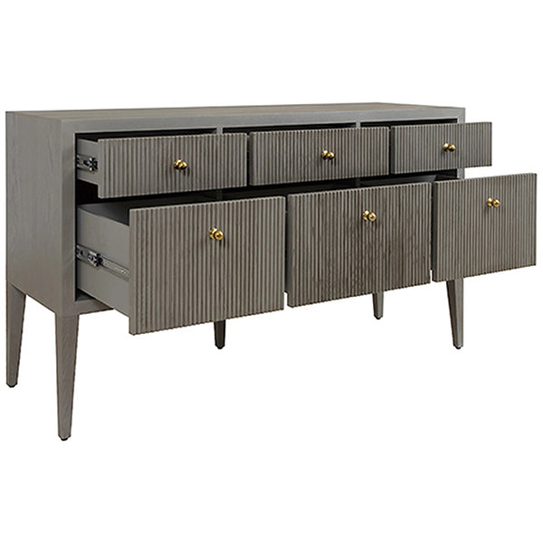 Worlds Away Fluted 6-Drawer Buffet with Brass Knobs