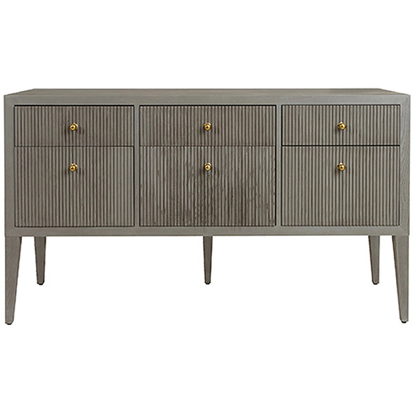 Worlds Away Fluted 6-Drawer Buffet with Brass Knobs