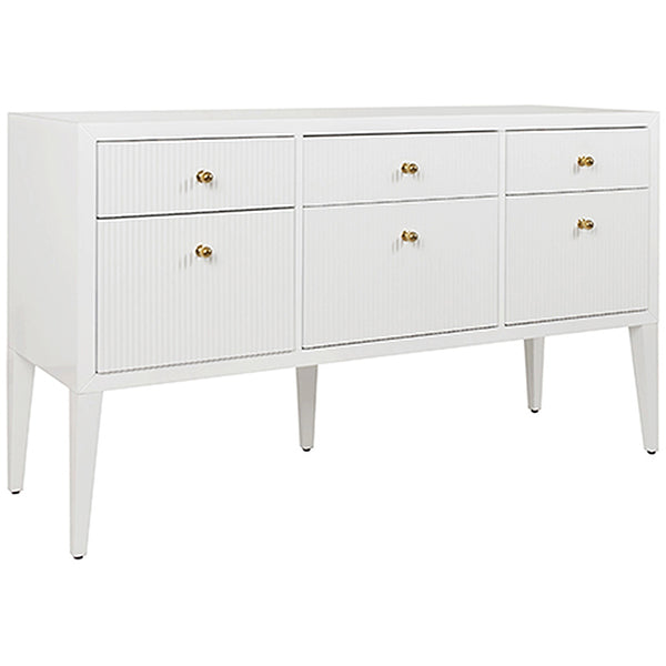 Worlds Away Fluted 6-Drawer Buffet with Brass Knobs