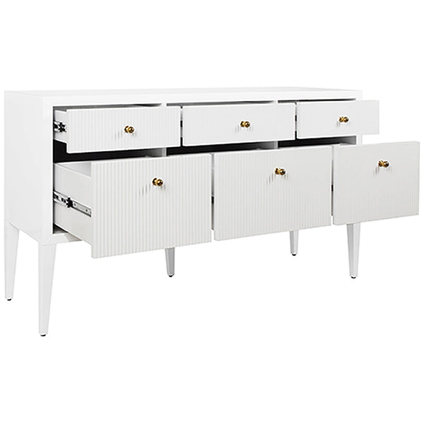 Worlds Away Fluted 6-Drawer Buffet with Brass Knobs