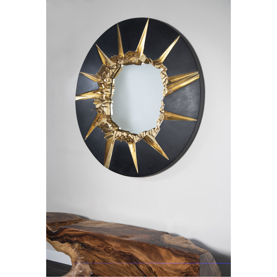 Phillips Collection Circular Cracked Black and Gold Mirror