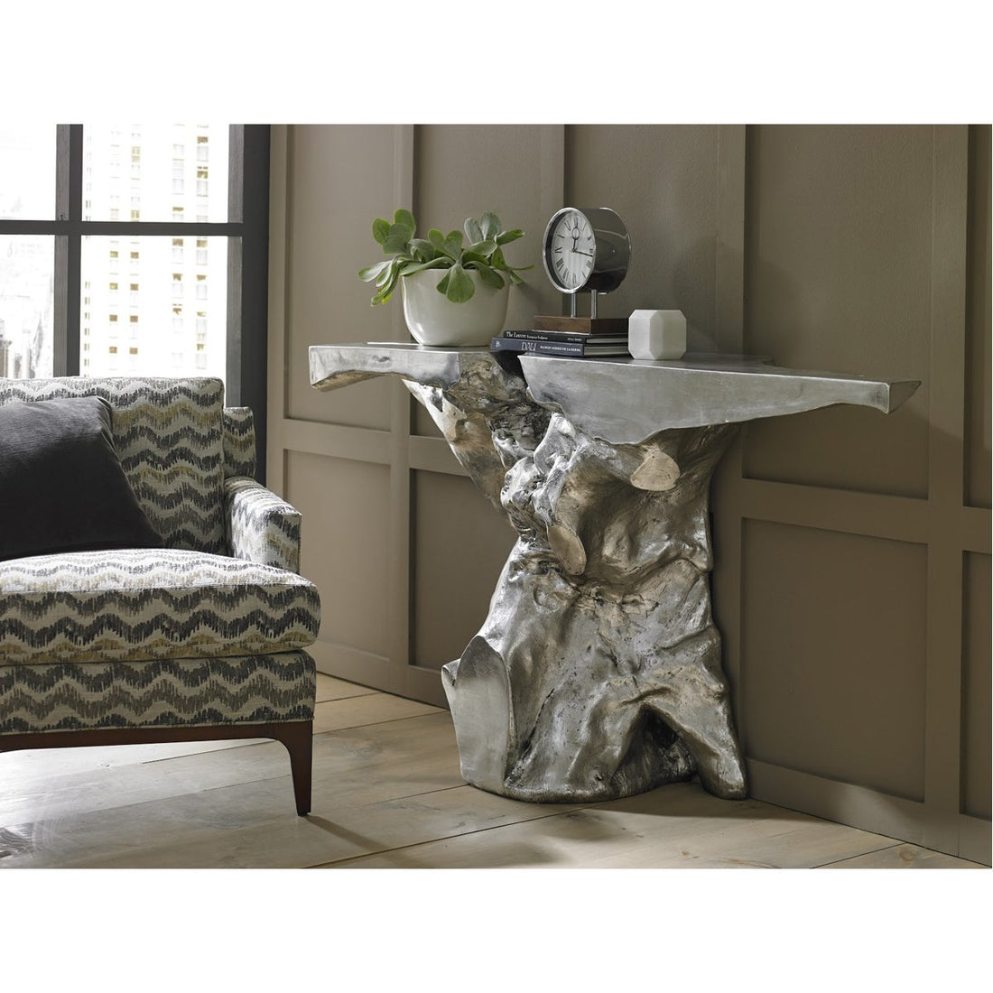 Phillips Collection Crown Console Table, Silver Leaf