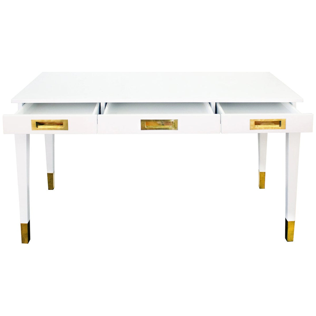 Worlds Away Plato Three Drawers Desk in Matte White Lacquer