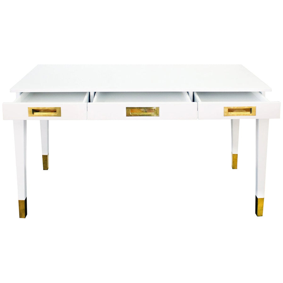 Worlds Away Plato Three Drawers Desk in Matte White Lacquer