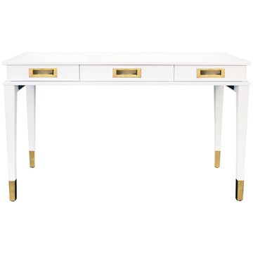 Worlds Away Plato Three Drawers Desk in Matte White Lacquer