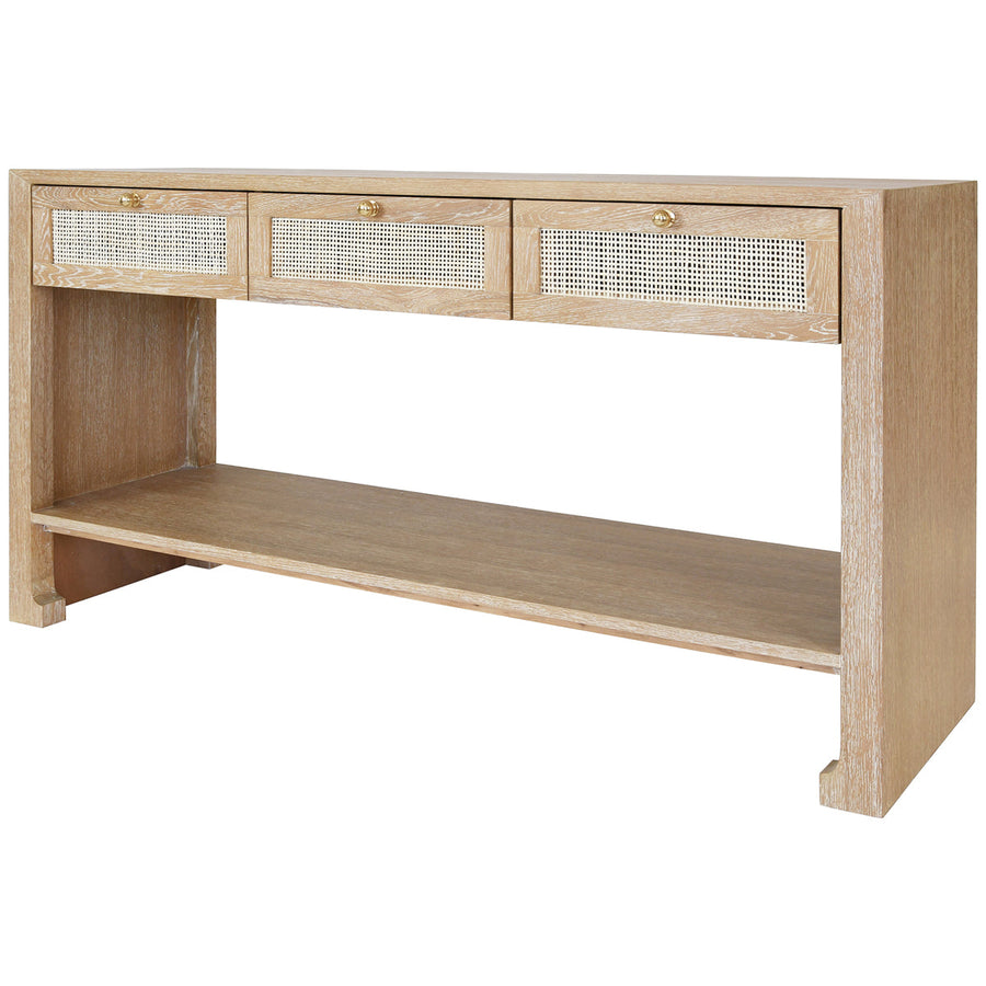 Worlds Away 3-Drawer Cane Console Table with Brass Hardware