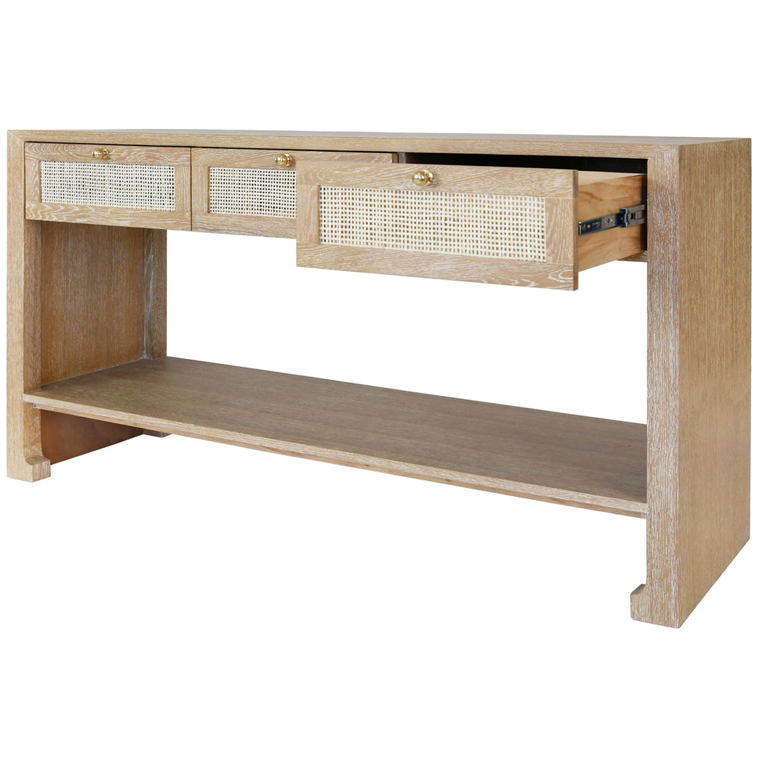 Worlds Away 3-Drawer Cane Console Table with Brass Hardware