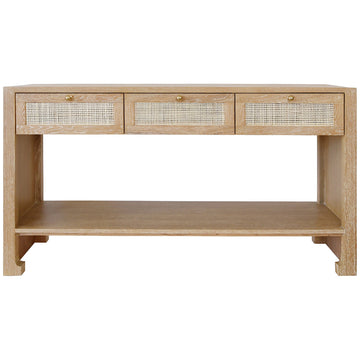 Worlds Away 3-Drawer Cane Console Table with Brass Hardware