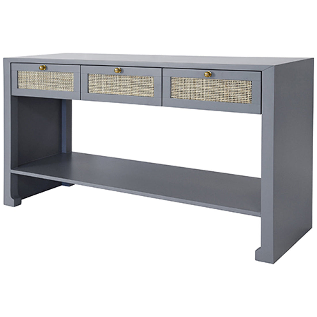 Worlds Away 3-Drawer Cane Console Table with Brass Hardware