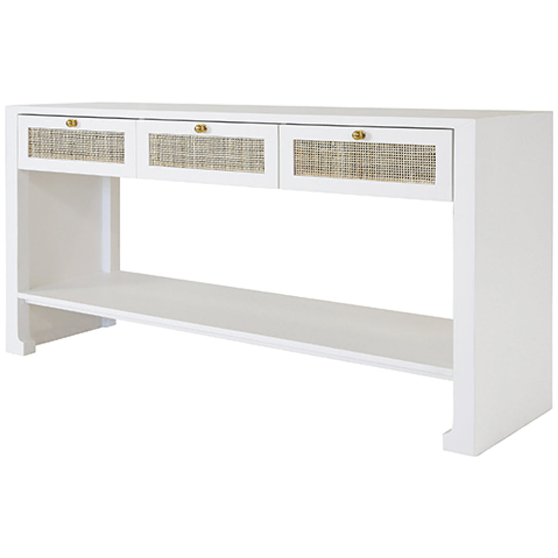 Worlds Away 3-Drawer Cane Console Table with Brass Hardware