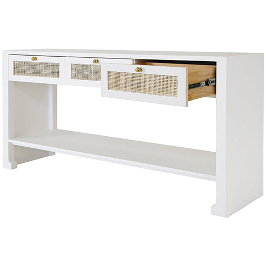 Worlds Away 3-Drawer Cane Console Table with Brass Hardware