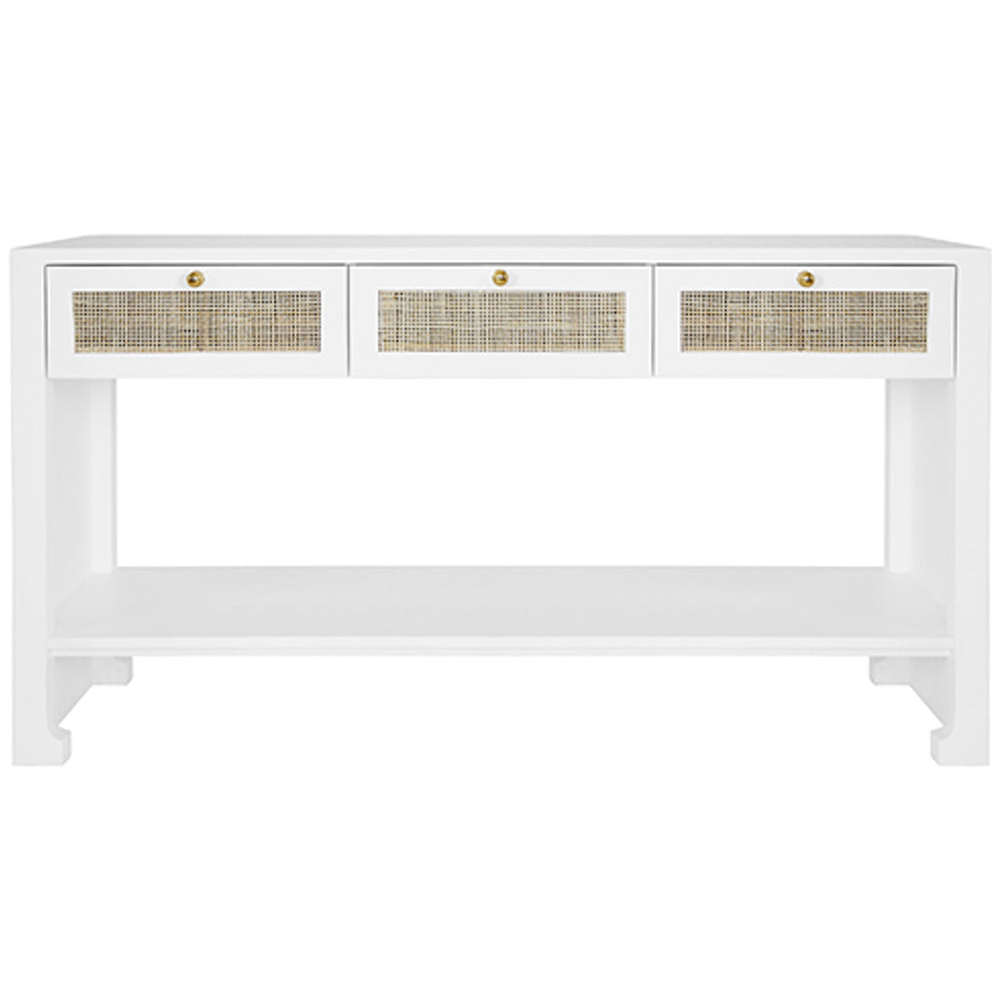 Worlds Away 3-Drawer Cane Console Table with Brass Hardware