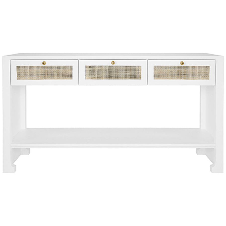 Worlds Away 3-Drawer Cane Console Table with Brass Hardware