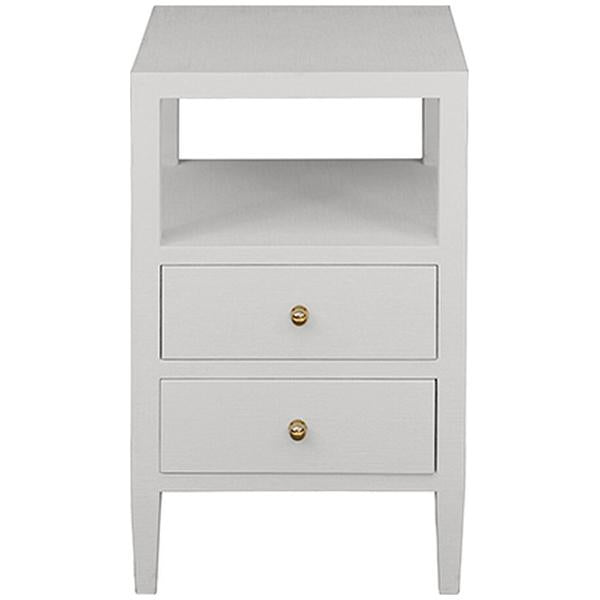 Worlds Away 2-Drawer Side Table in Coated White Linen