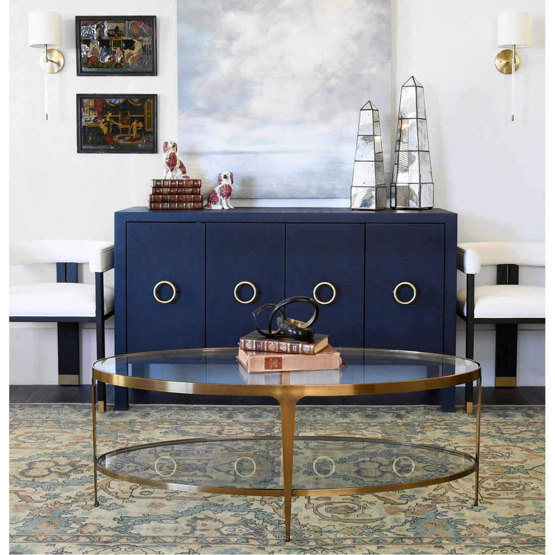 Worlds Away 4-Door Buffet with Antique Brass Circle Hardware