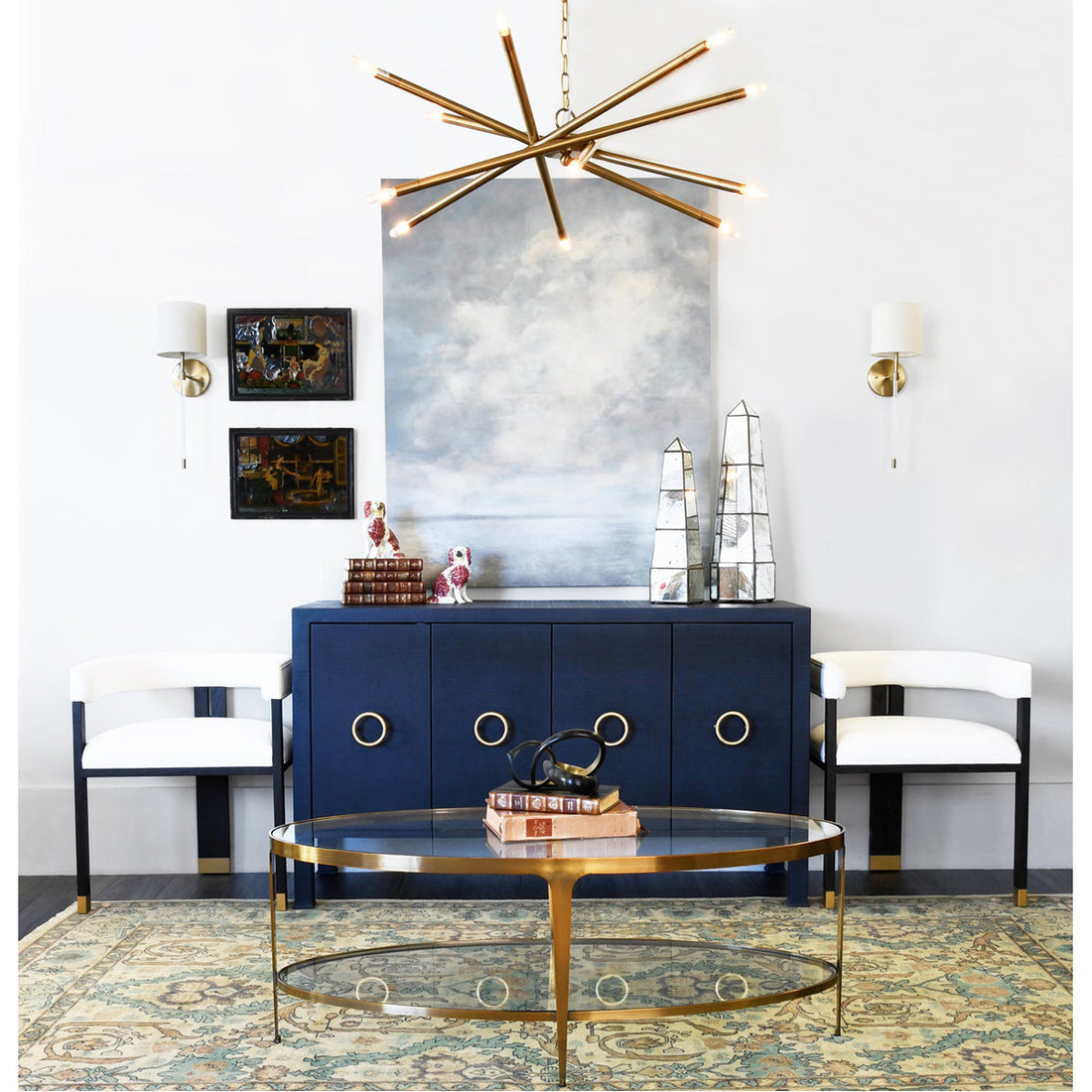 Worlds Away 4-Door Buffet with Antique Brass Circle Hardware