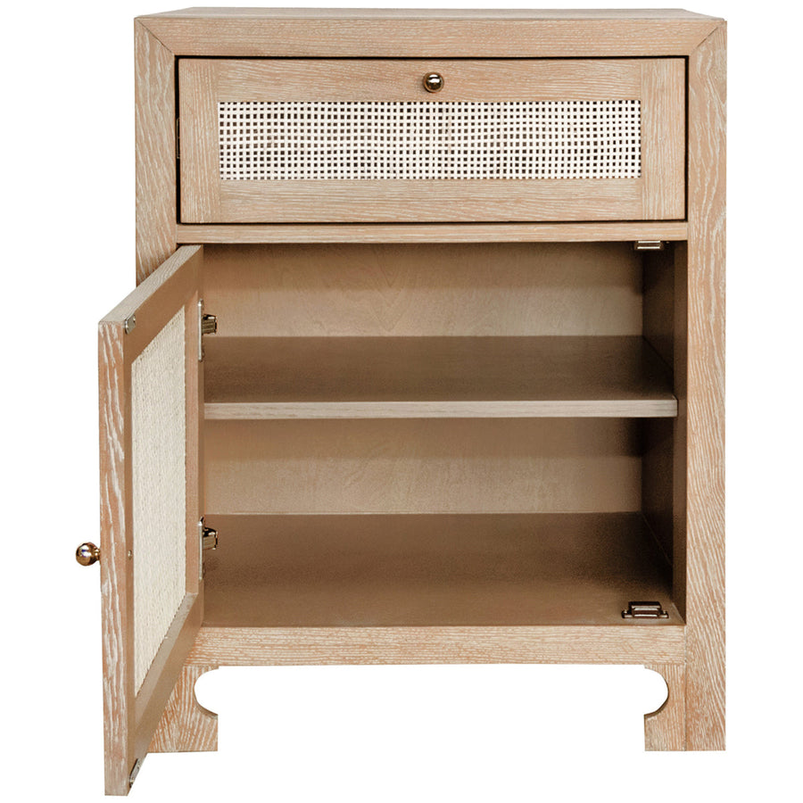 Worlds Away 1-Door Cabinet with Cane Door Front in Cerused Oak