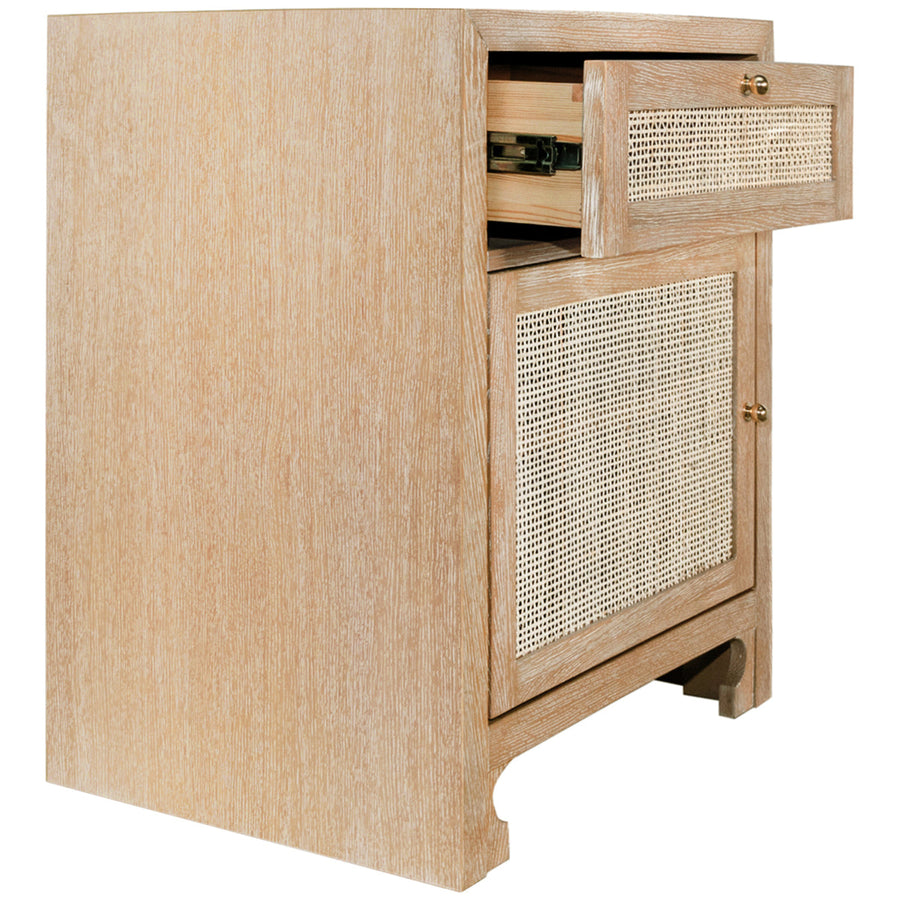 Worlds Away 1-Door Cabinet with Cane Door Front in Cerused Oak