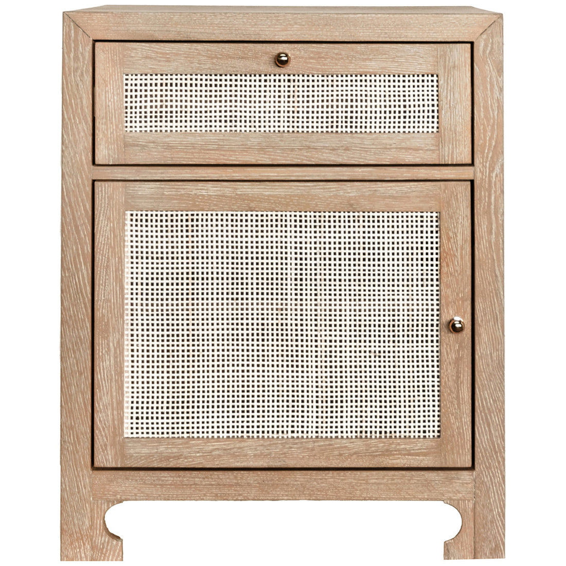 Worlds Away 1-Door Cabinet with Cane Door Front in Cerused Oak