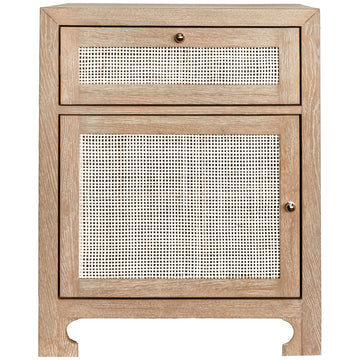 Worlds Away 1-Door Cabinet with Cane Door Front in Cerused Oak