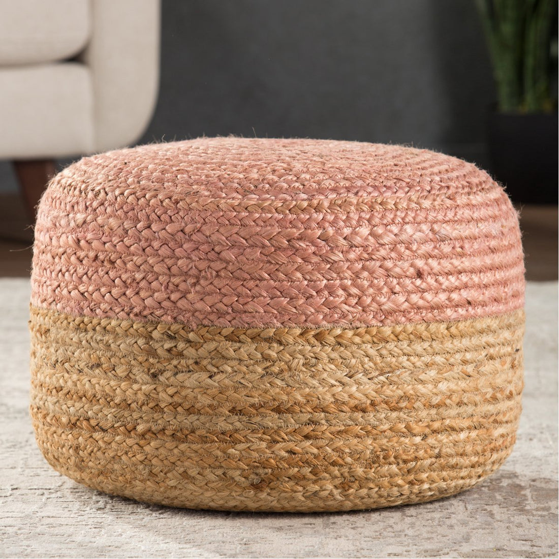 Jaipur Saba Oliana Ombre Stripes Light Pink Beige SAA12 Cylinder Pouf