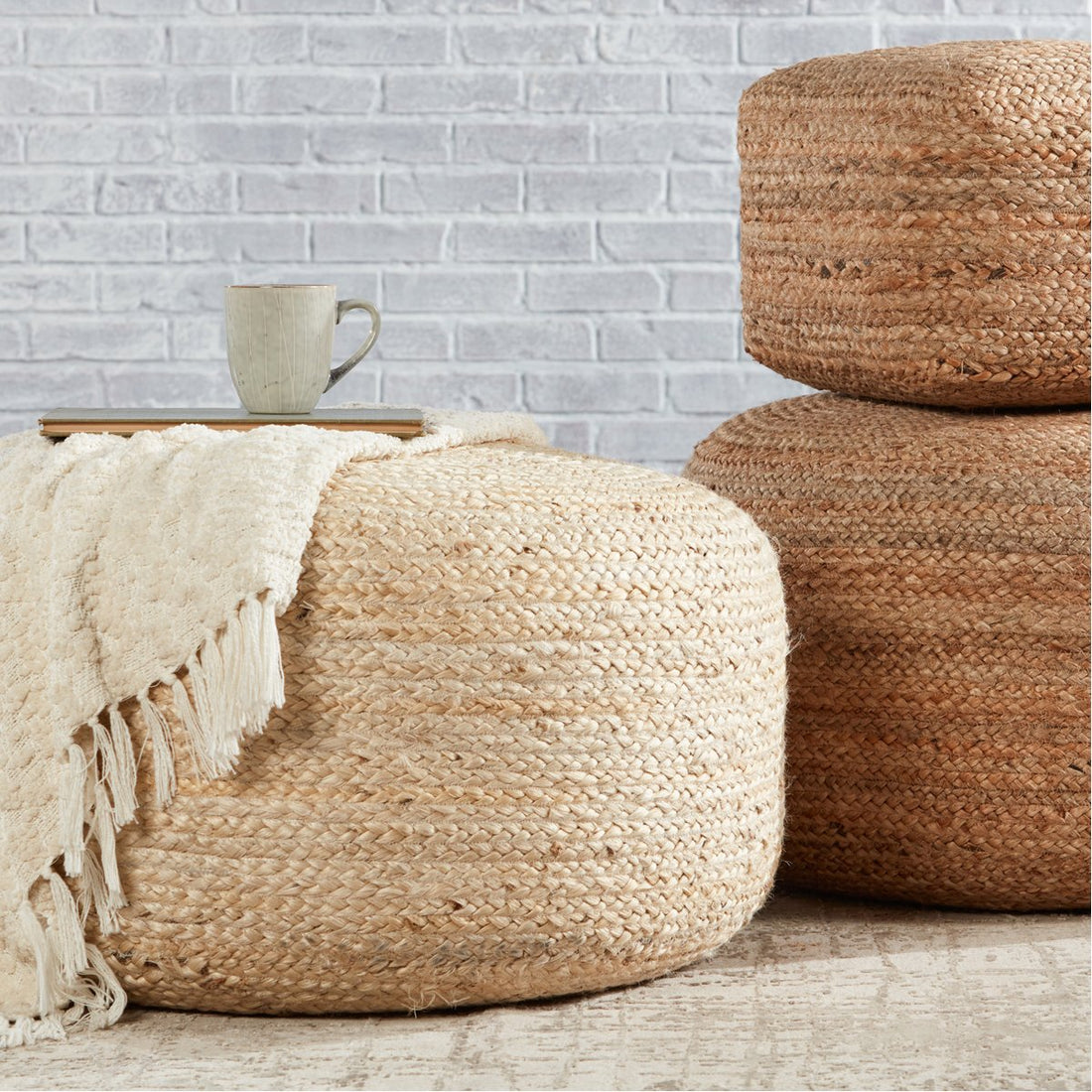 Jaipur Saba Mesa Solid White SAA15 Cylinder Pouf