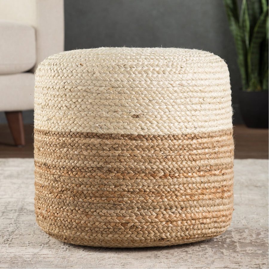 Jaipur Saba Oliana Ombre Stripes White Beige SAA19 Cylinder Pouf