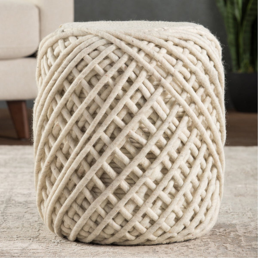 Jaipur Scandinavia Guna Textured Solid White Gray SAA18 Cylinder Pouf