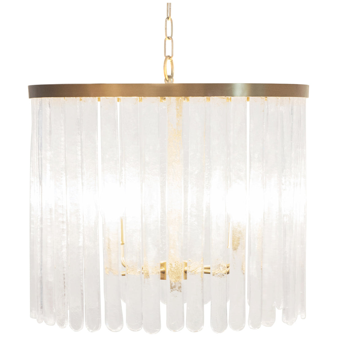 Worlds Away 4-Light Hanging Textured Glass Pendant in Brushed Brass