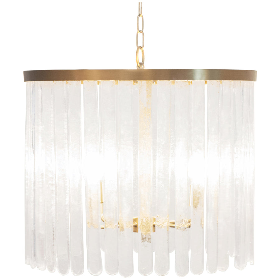 Worlds Away 4-Light Hanging Textured Glass Pendant in Brushed Brass