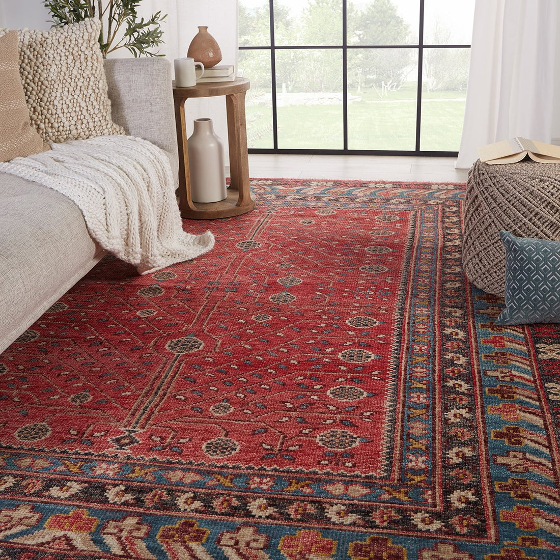 Jaipur Salinas Donte Oriental Border Red Blue SLN13 Rug