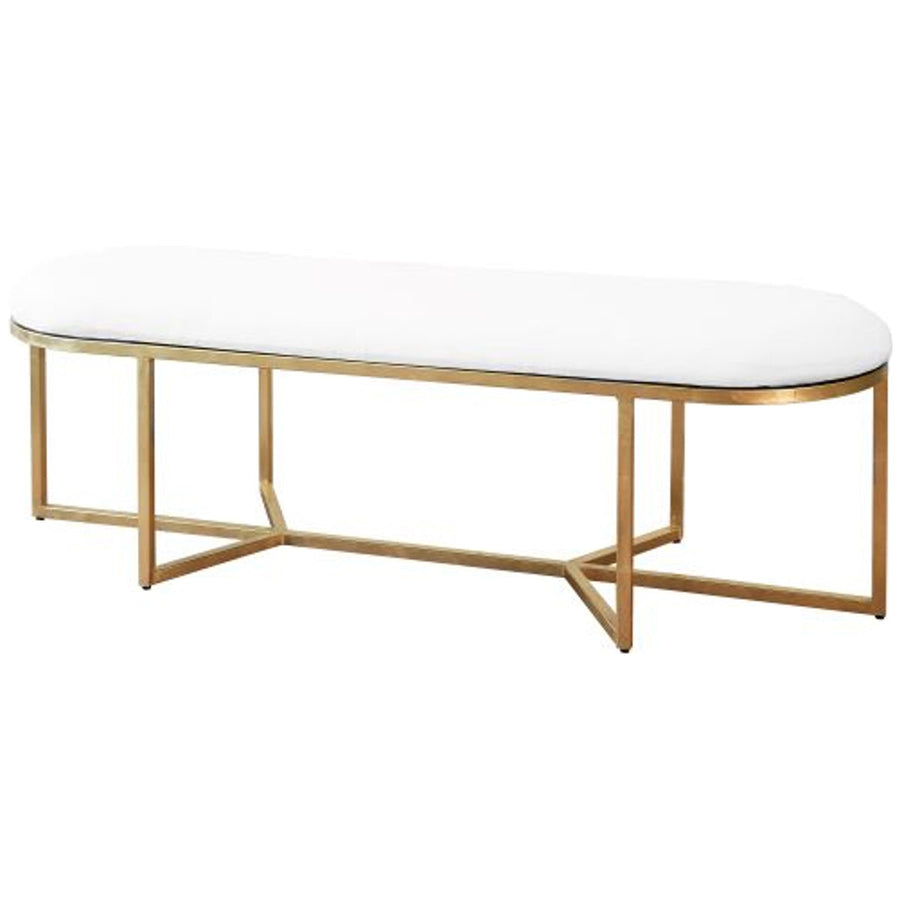 Worlds Away Oval Bench with White Linen Cushion and Iron Base