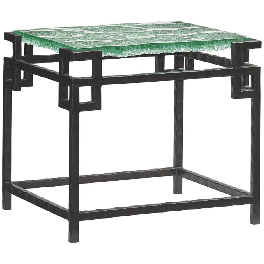 Tommy Bahama Island Fusion Black Hermes Reef Glass Top End Table