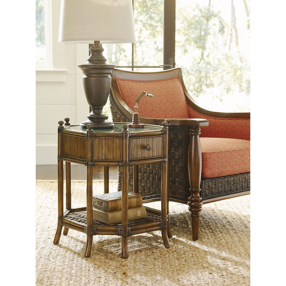 Tommy Bahama Bali Hai Medium Brown Flamingo Octagonal End Table