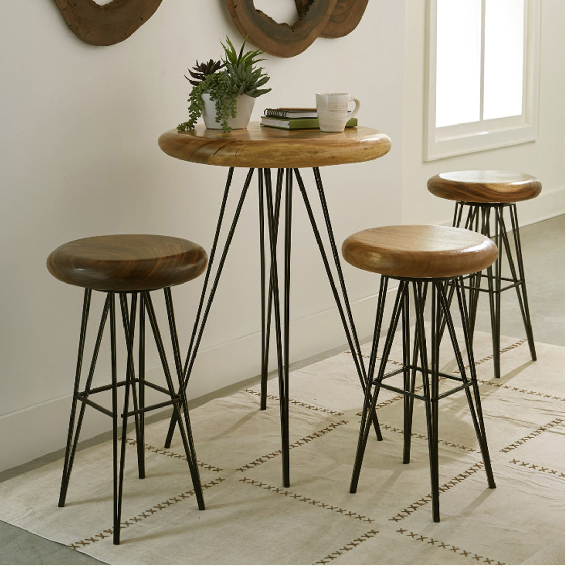 Phillips Collection String Bar Stool on Black Metal Legs, Natural