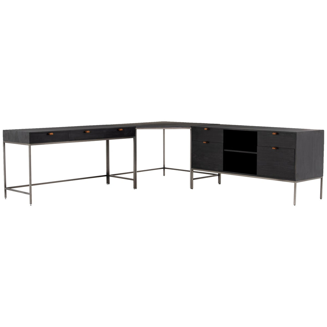 Four Hands Fulton Trey Desk System with Filing Credenza