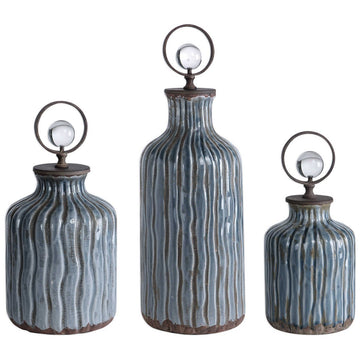 Uttermost Mathias Grey-Blue Bottles, 3-Piece Set