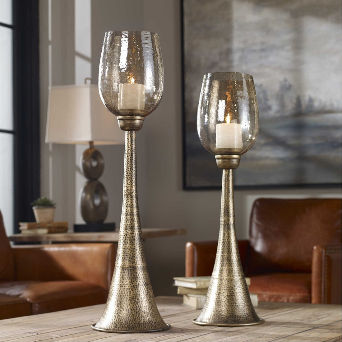 Uttermost Badal Antiqued Gold Candleholders, 2-Piece Set