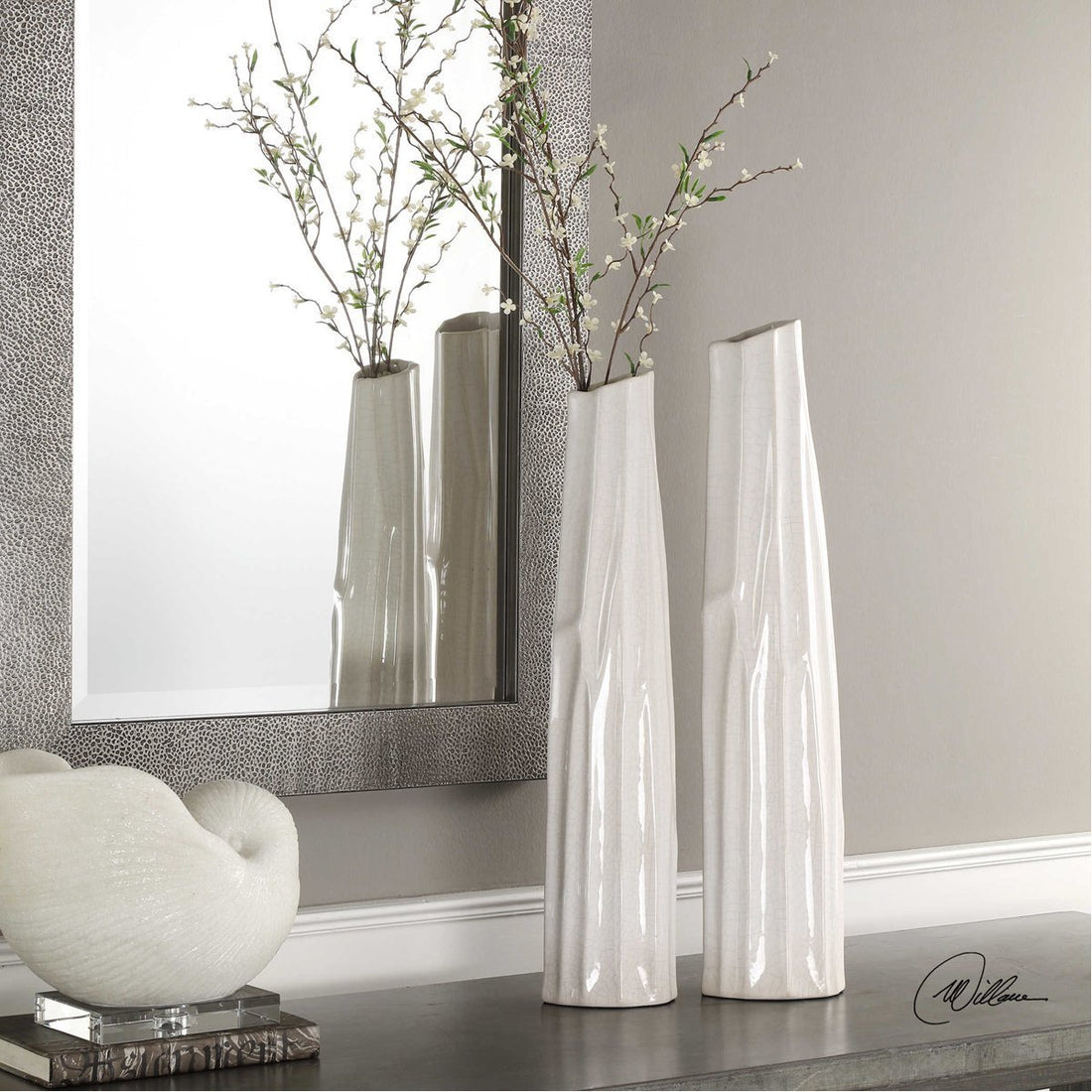 Uttermost Kenley Crackled White Vases, 2-Piece Set