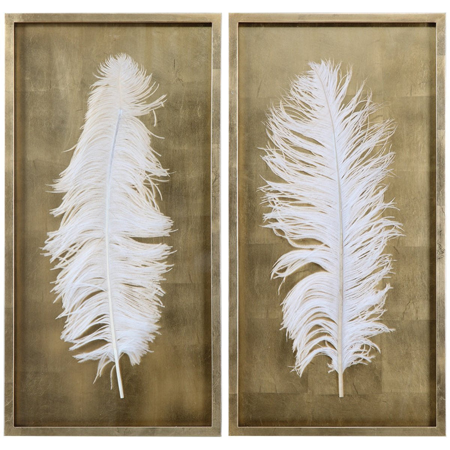 Uttermost White Feathers Gold Shadow Box, 2-Piece Set