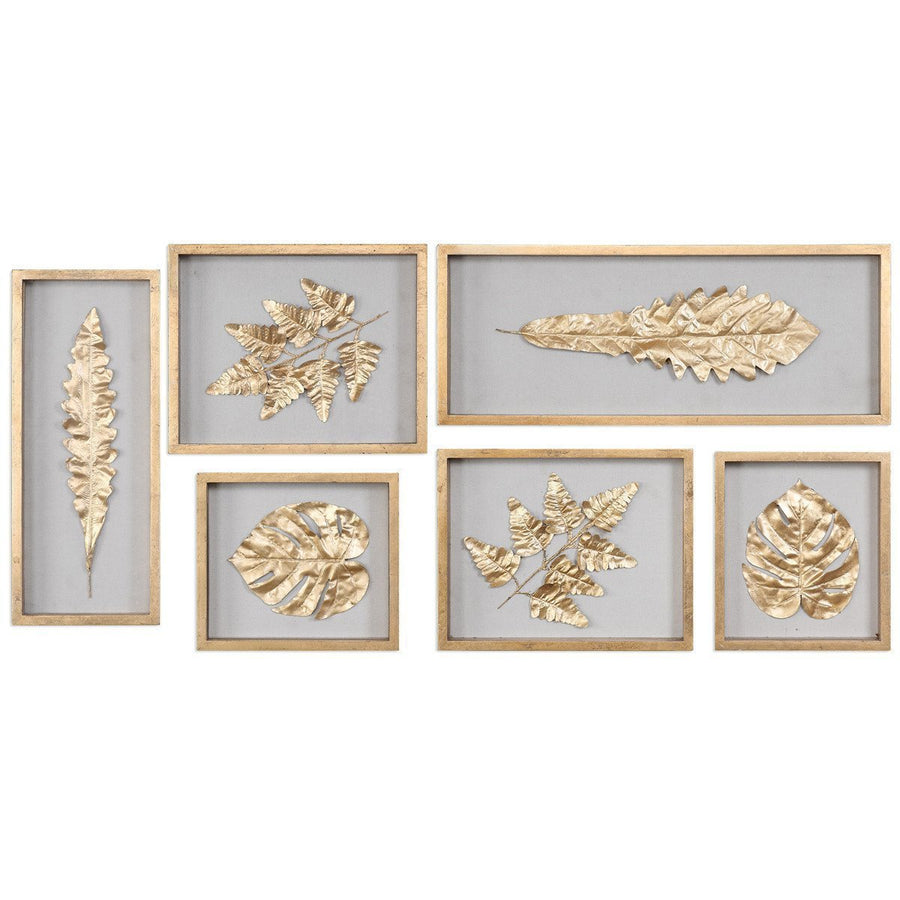 Uttermost Golden Leaves Shadow Box, 6-Piece Set